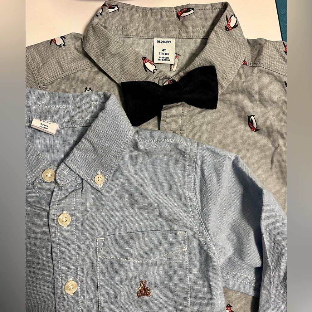 (2) Lot Boys Long Sleeve Shirts Casual Dress Shirt Sz 4T - Picture 4 of 5